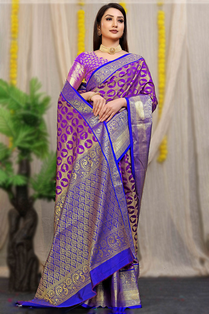 Buy Online Kanjivaram Silk Purple Contemporary Saree : 264930 -