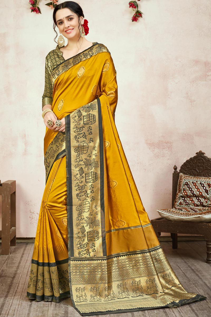 Buy Yellow Sarees for Women by MANOHARI Online | Ajio.com