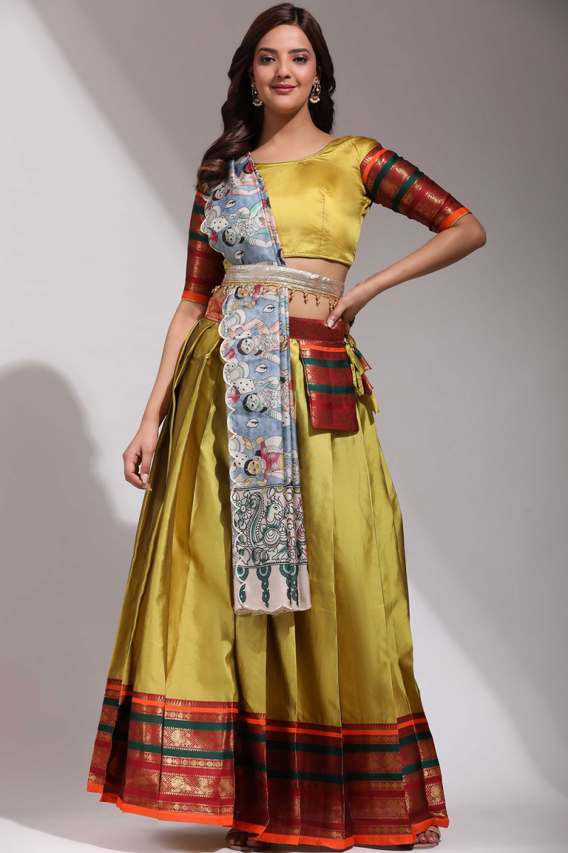 Turmeric Yellow Casual Wear Weaved Zari Silk Lehenga 