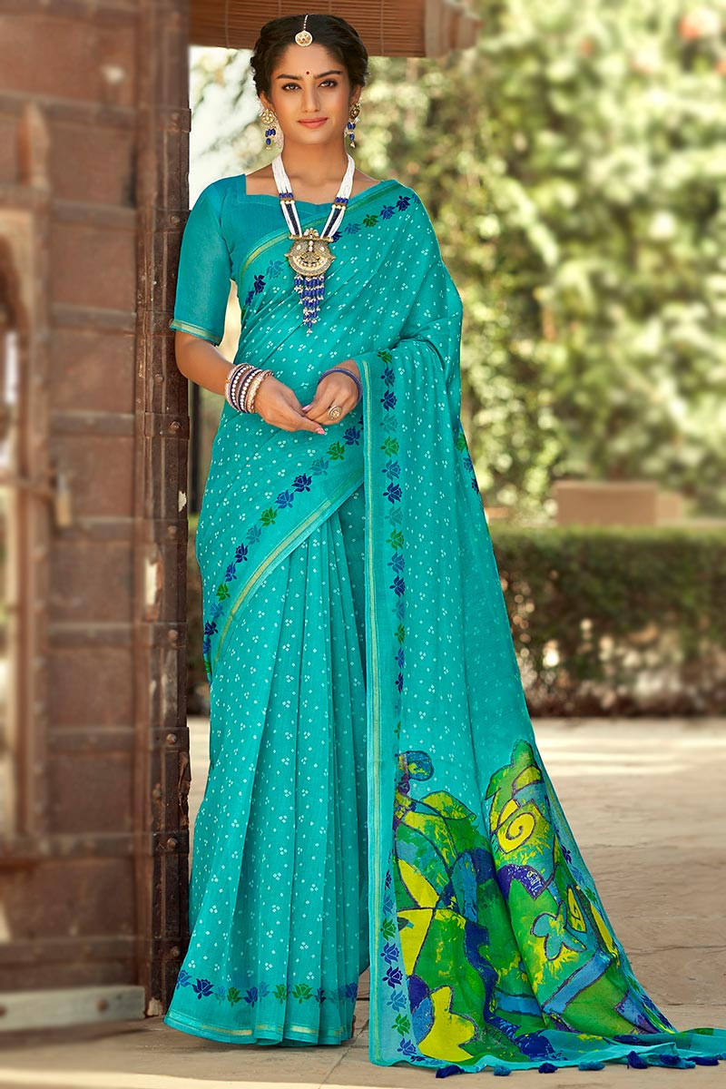 Reeva Blue Bandhani Saree – Pratibha Sarees