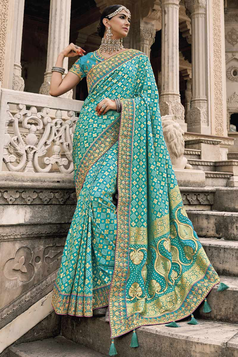 Turquoise blue thread woven kanchivaram partly silk saree with zari motif  and pink rich pallu. COST::12500 INR https:… | Saree models, Clothes  design, Silk sarees