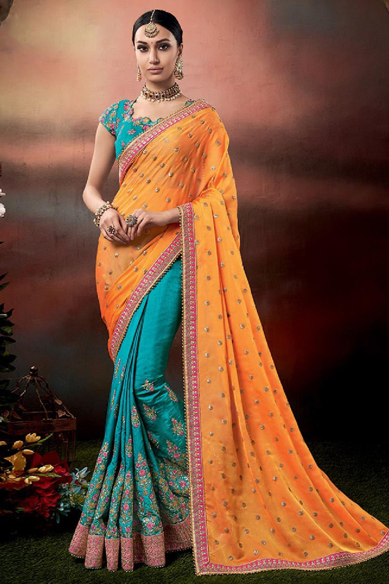 Aqua Blue Pure Bandhej Silk Saree with Silver Zari Weaving