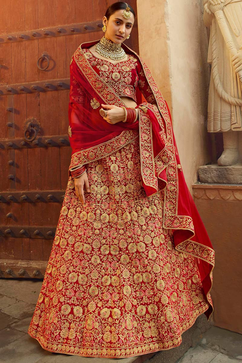 Buy Golden Red Lehenga Choli Sequins and Mukesh Embroidery Work Lehenga  Choli for Wedding Party Wear Dress Woman Outfit Online in India - Etsy