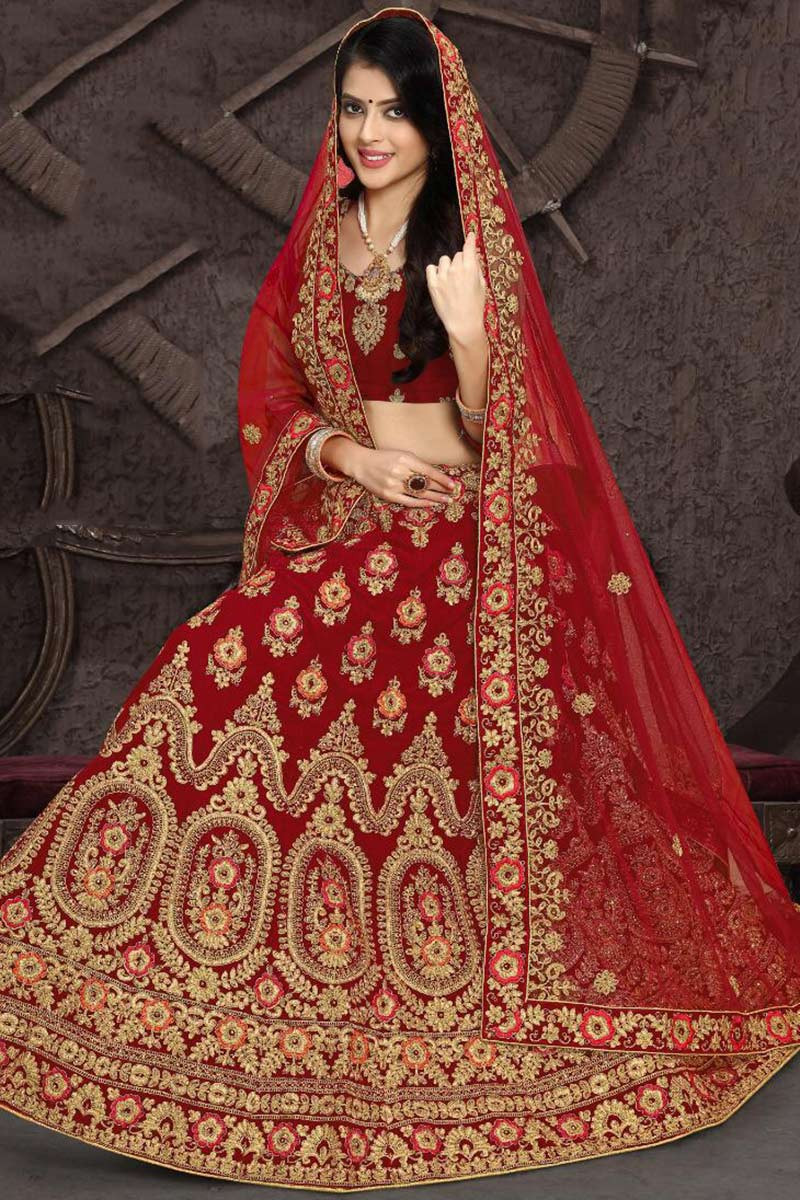 Buy Present Maroon Colour Bridal Embroidery Work Wedding Lehenga Choli  Online in India - Etsy