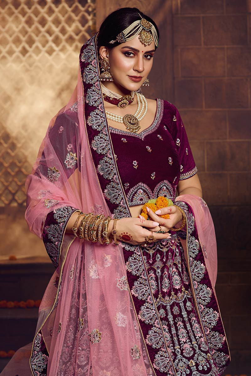 Latest Pakistani Bridal Purple Lehenga Choli Dupatta Dress – Nameera by  Farooq