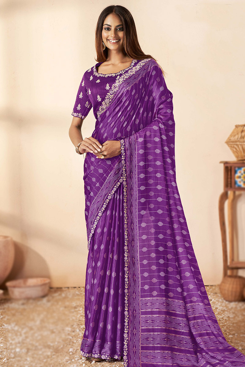 Purple pure silk half saree with zari designs, contrast border & blouse of  kodi visiry & mayil, intricate dhavani