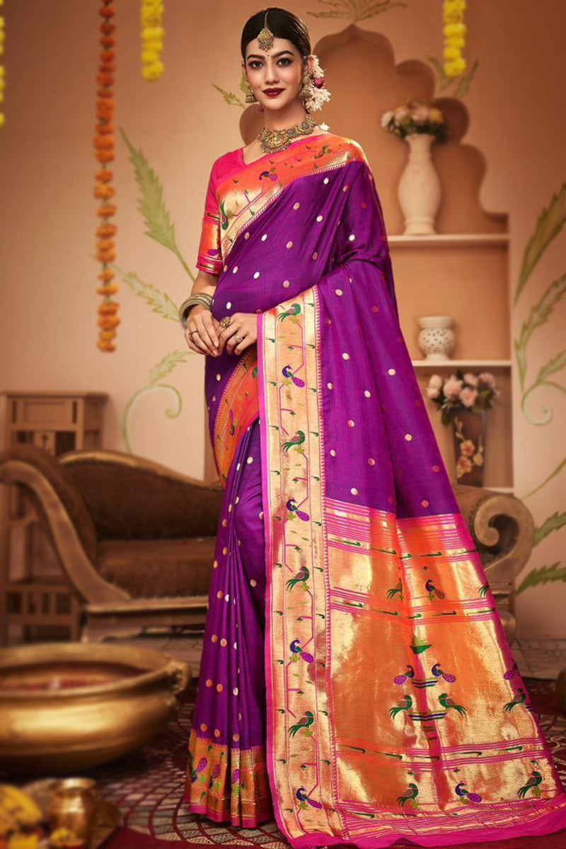 Pink-Purple Partywear Crushed Chiffon Saree with Fancy Lace