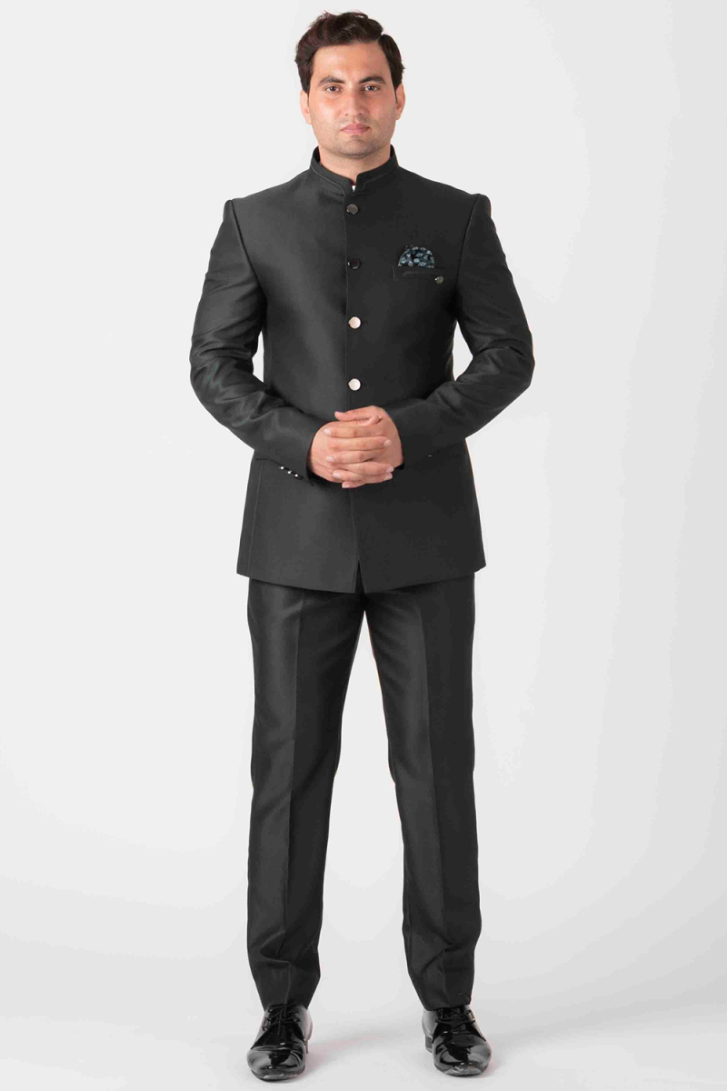Viscose Jodhpuri Style Men's Black Plain Coat Pant