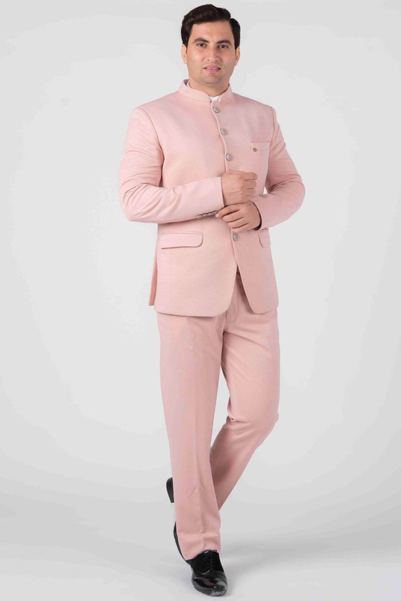 Viscose Jodhpuri Style Pale Pink Plain Men's Coat Pant