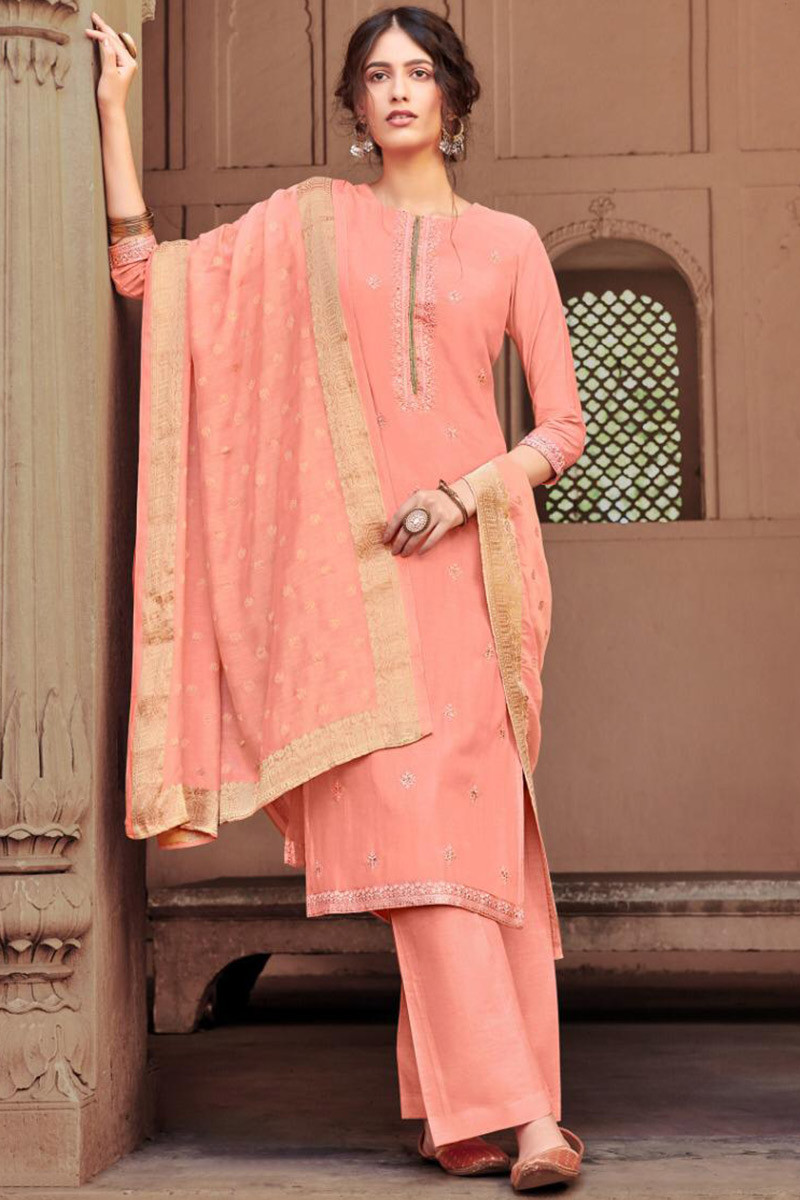 Beautiful Light Pink Colored Heavy Embroidery Georgette Palazzo Suit –  Chandler Fashions