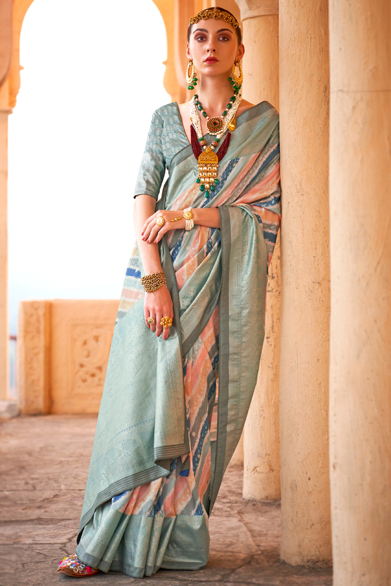 Viscose Peach Foil Print Light Weight Saree