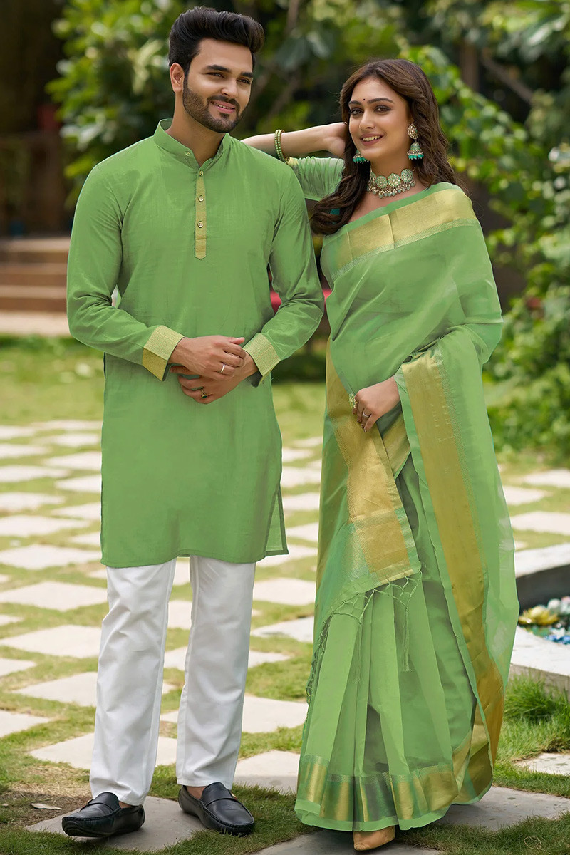 Beautiful Traditional Couple wear Same Matching Green – mahezon