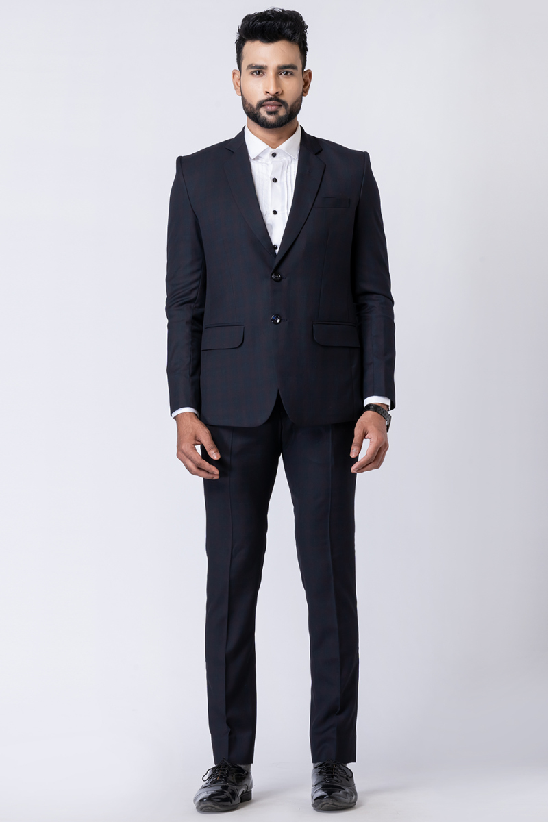 Weaved Thread Men's Poly Cotton Black Tuxedo Set