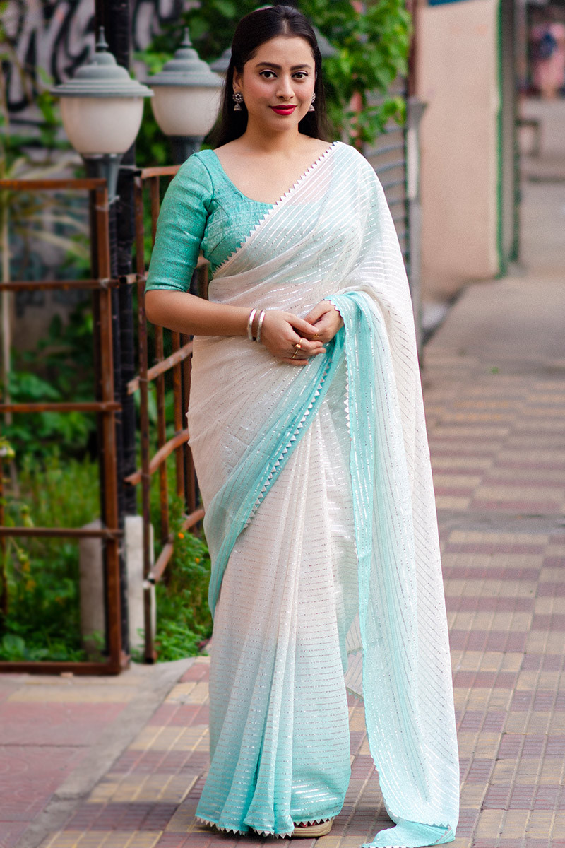 Off white outlet chiffon saree