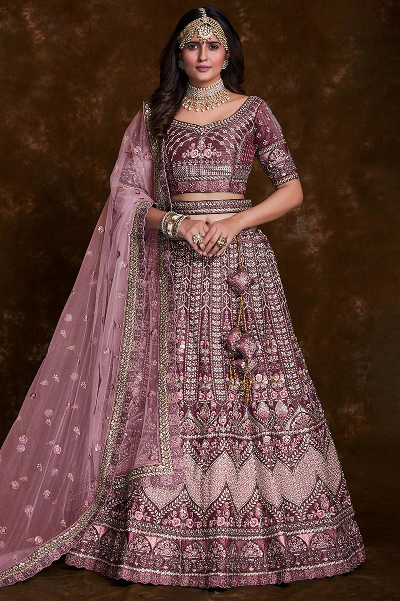 Dark Wine Color Velvet Designer Bridal Wedding Lehenga Choli | Heenastyle