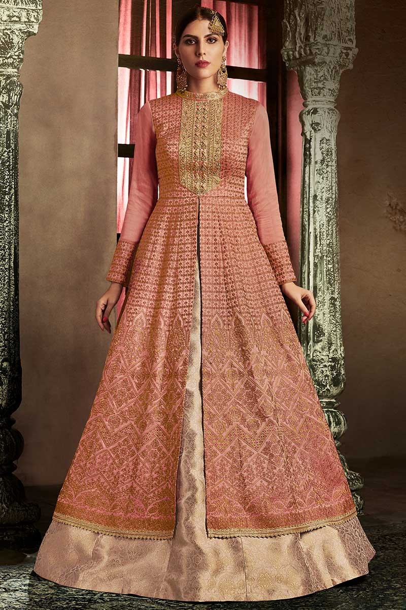 Buy Pink Faux Georgette Embroidered Umbrella Lehenga Wedding Wear Online at  Best Price | Cbazaar