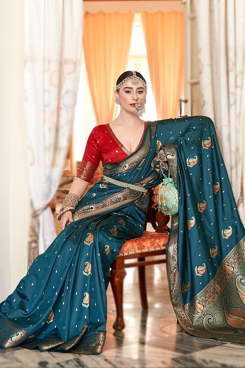 Banarasi Soft Silk Saree In Dark Blue Color With Gold Zari - Spegrow Mart