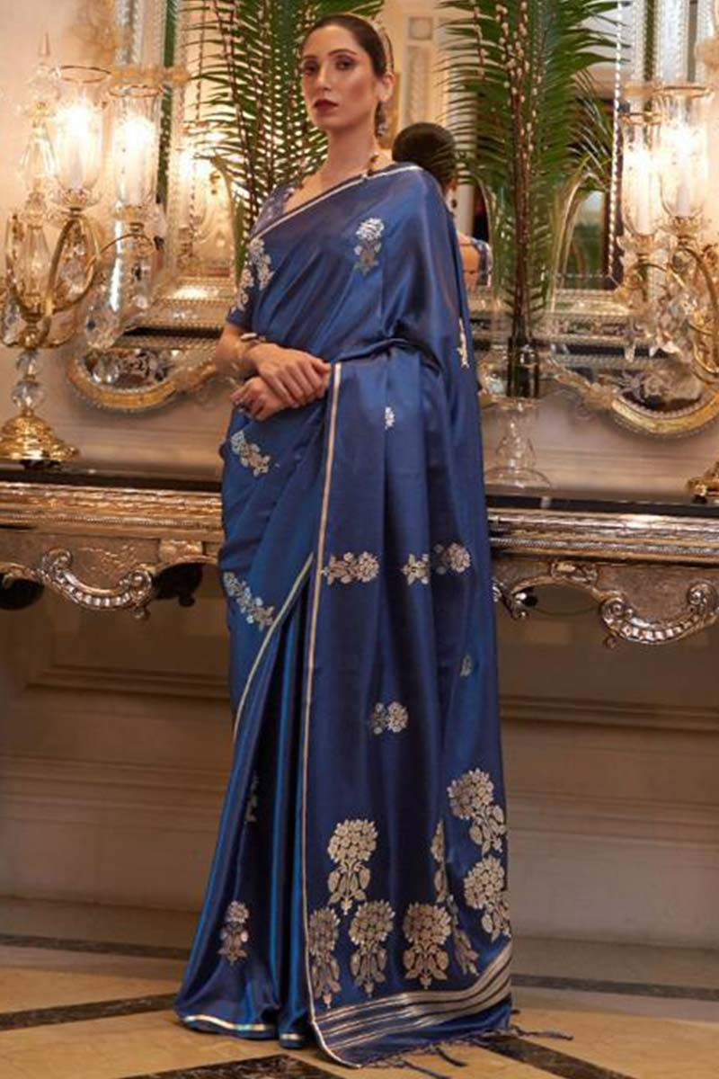 Solid Satin Saree with Brocade Blouse | trendwati