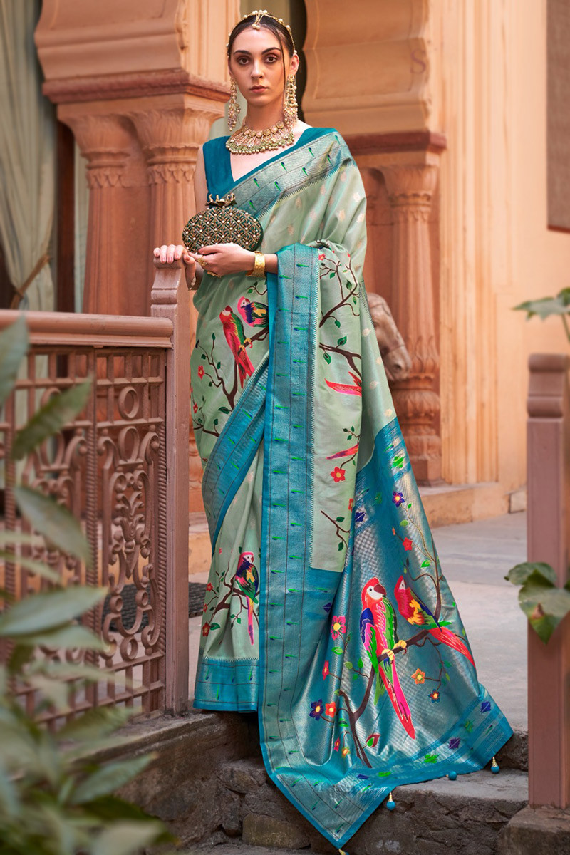 Mehndi Green Paithani Silk Saree - Urban Womania