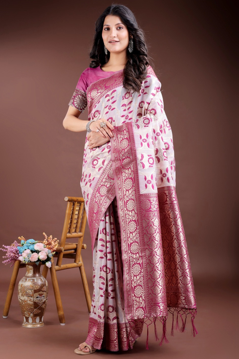 White Cotton Weaved Broad Border Saree 