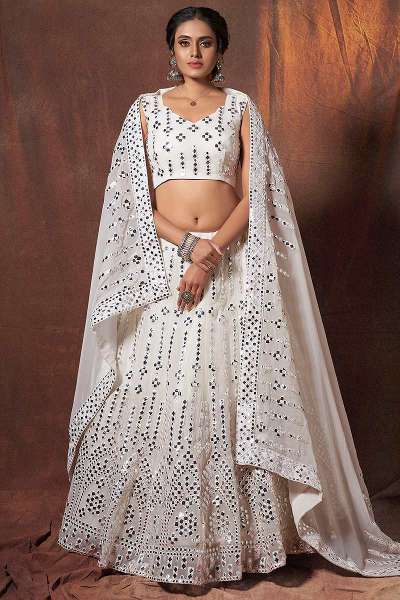 Ivory Sleeveless Blouse With Organza embroidered Lehenga Set | Ridhi Mehra  – KYNAH