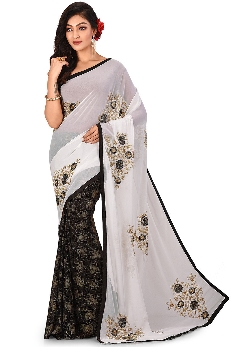 White & Yellow Half Saree Lehenga - Khwaissh