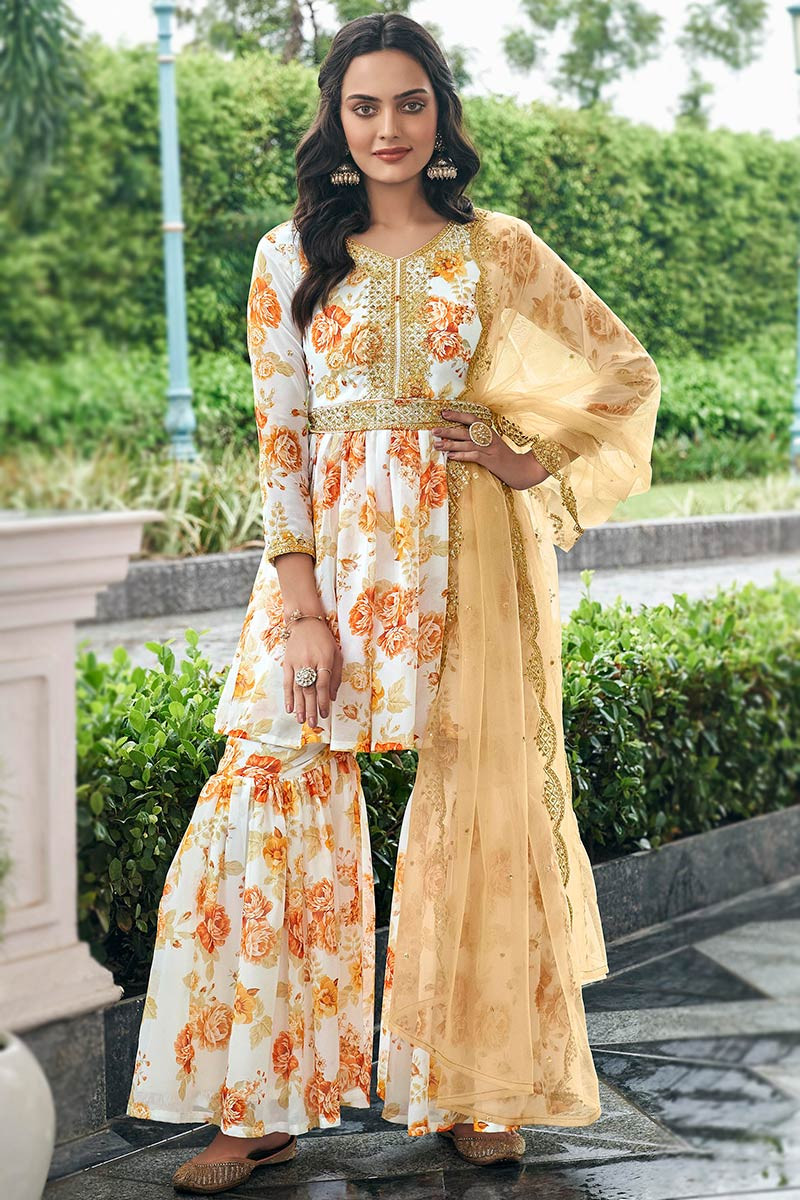 Readymade Peach Hand Block Print Sharara Suit 4527SL01