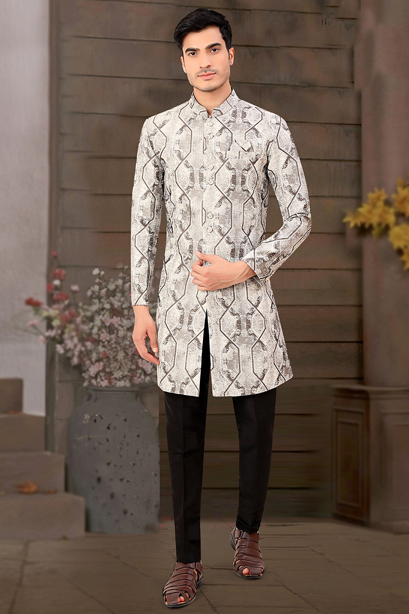Lowest Price White Men Sherwani With Woven Work MSTV01478
