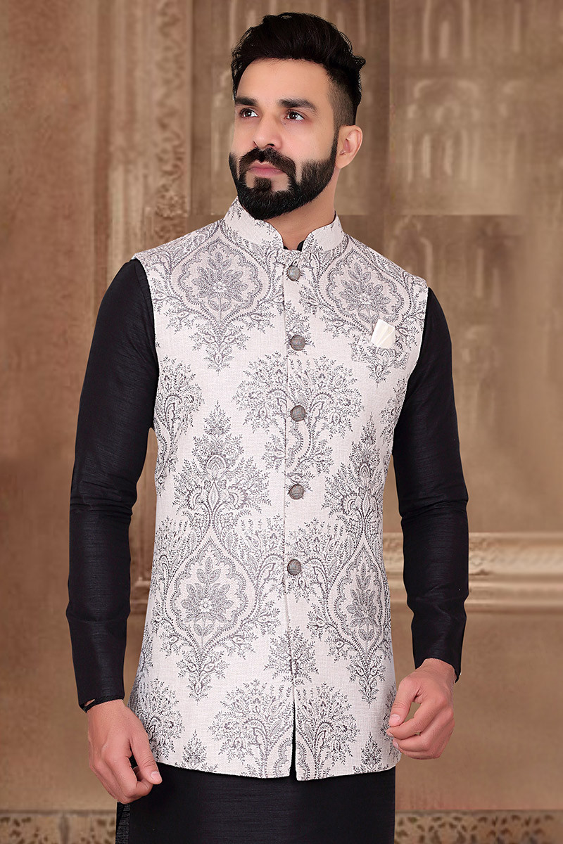 White Jacquard Men s Nehru Jacket
