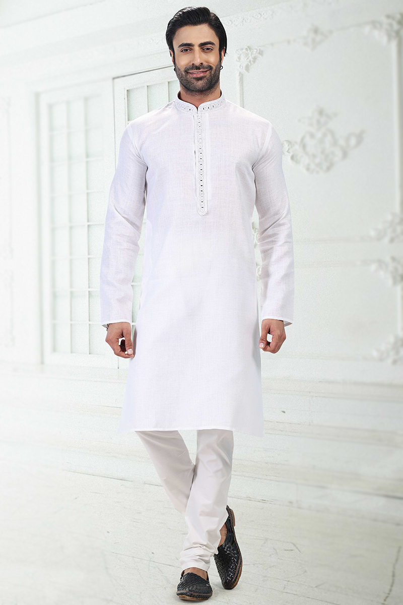 White Linen Cotton Men's Kurta