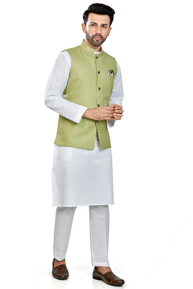 Buy Gorgeous White Linen Plain Men Kurta Pajama MKPA0356