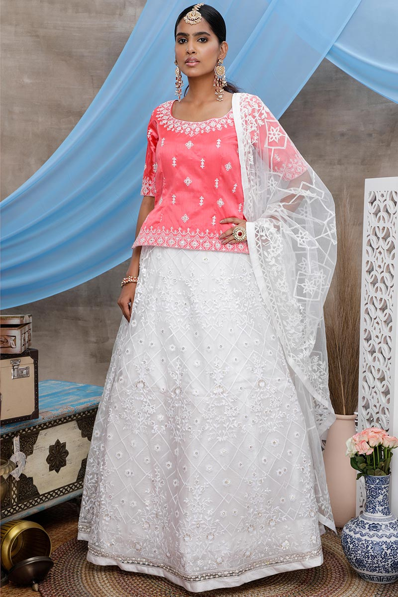 White Net Lehenga With Art Silk Choli