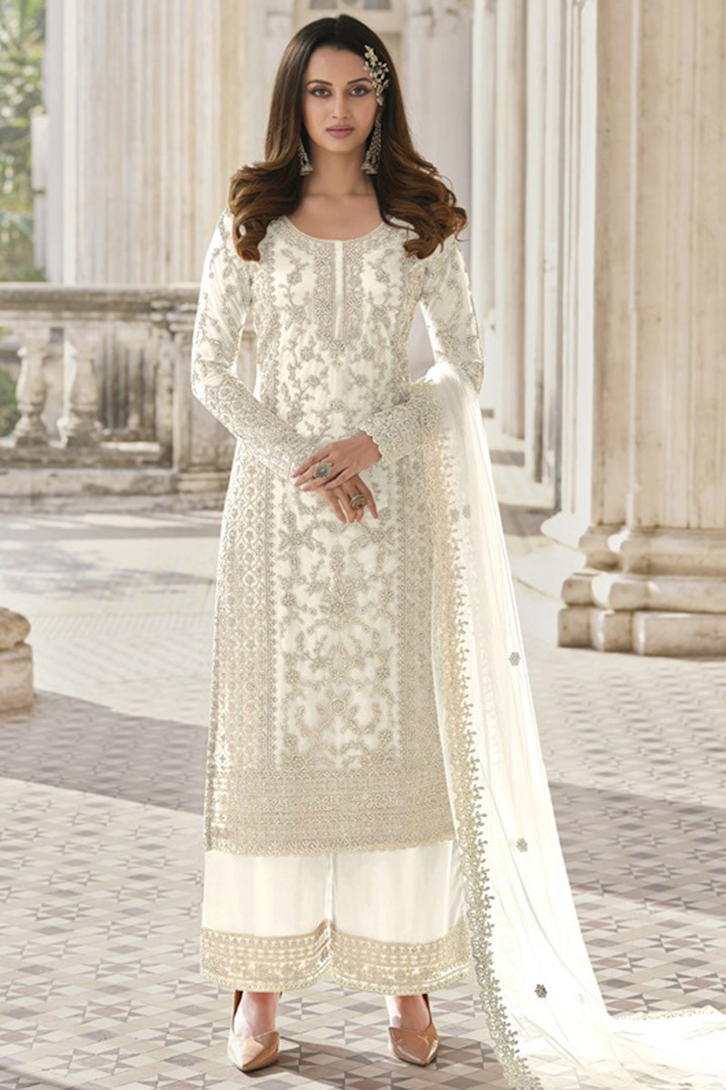 Buy Eid Dress Net Off White Palazzo Suit LSTV117368