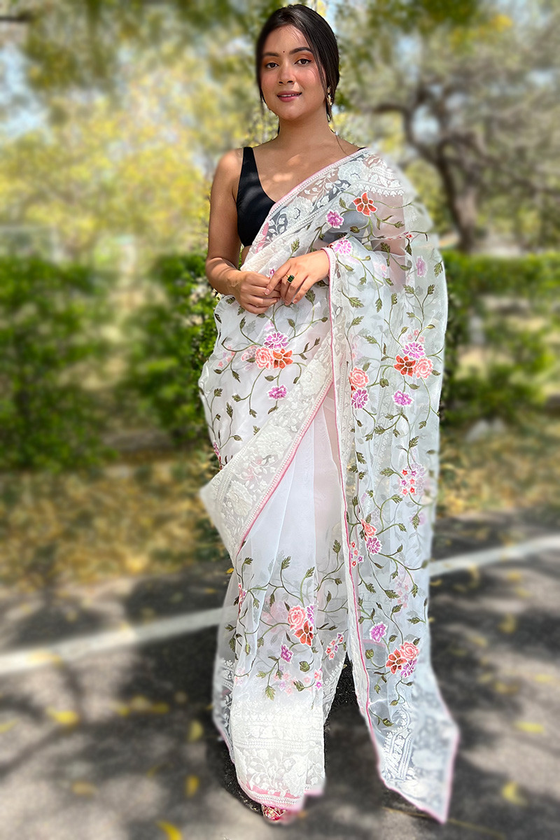 Organza deals white saree