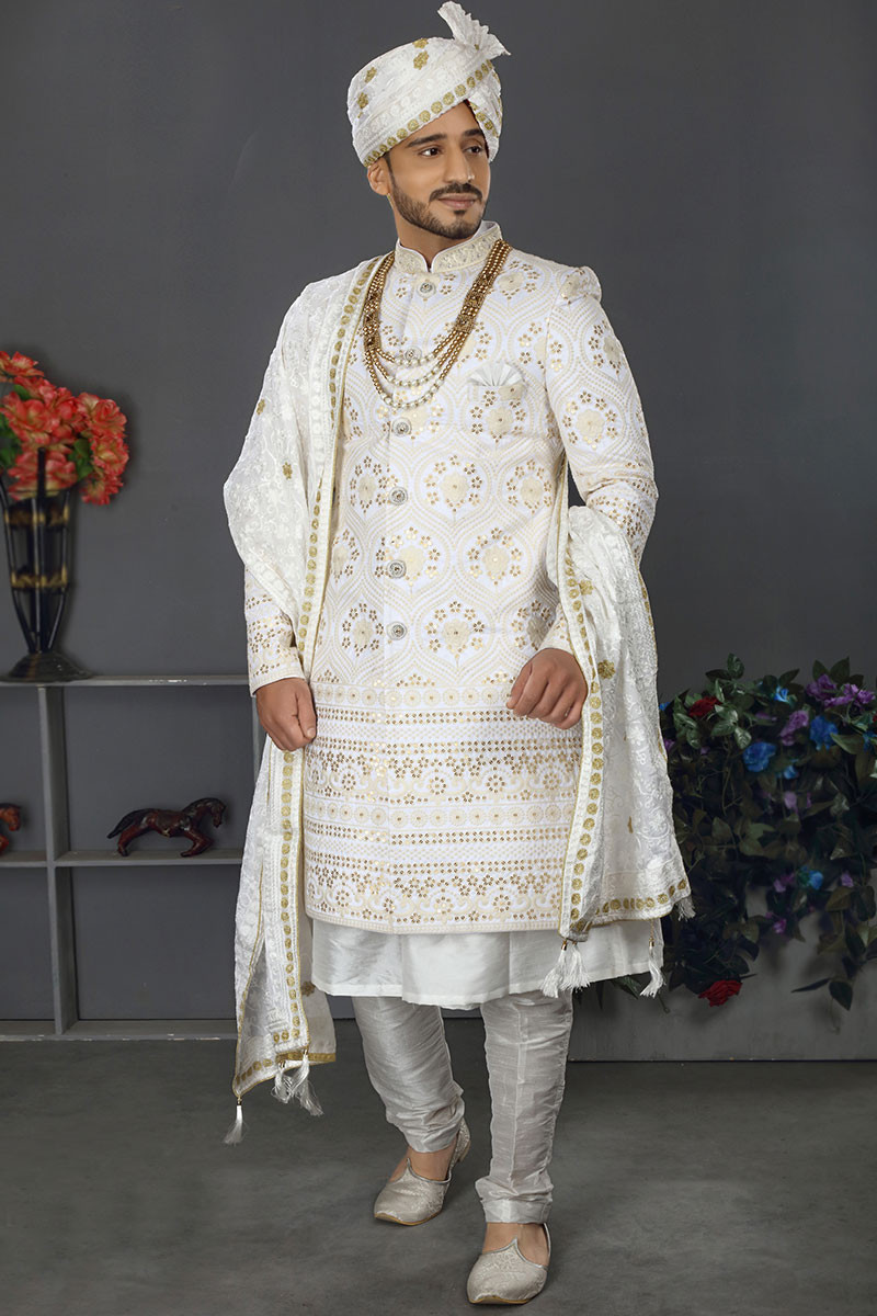 Plain white sherwani store