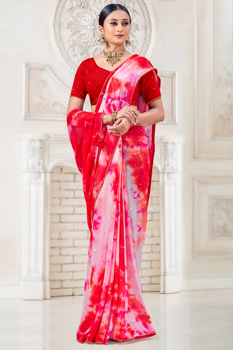 Ready To Wear Blouse With Wine Shibori Saree