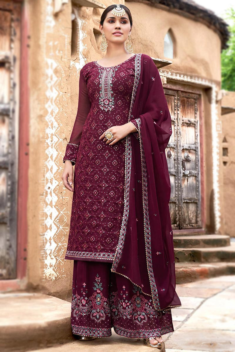 Maroon store palazzo suit