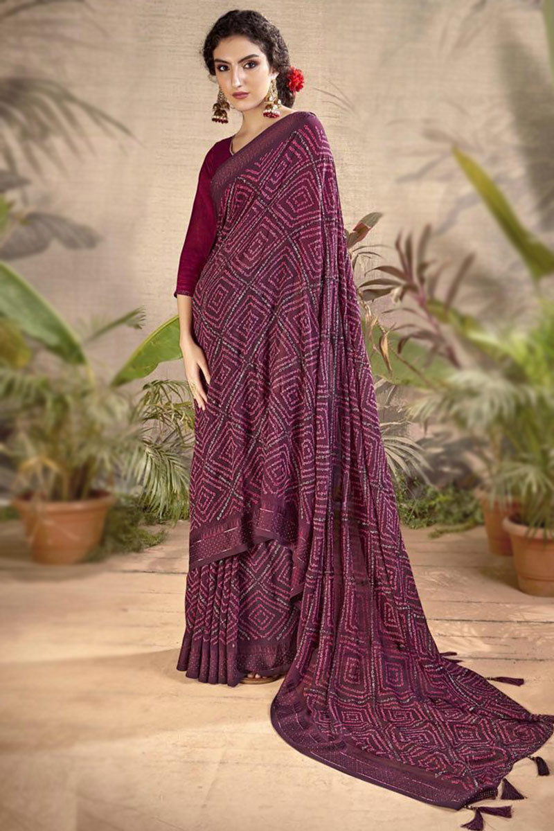 Woven Ladies Casual Wear Maroon And Yellow Printed 100% Silk Bandhani Saree  at Best Price in Burdwan | Swapan Bauri & Co.