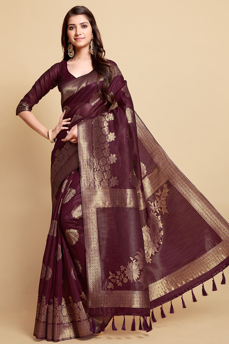 Maroon Linen Saree