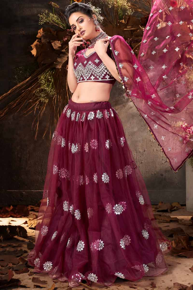 Buy Maroon Lehenga And Blouse Georgette Embroidered Sequin Embellished Set  For Women by Midushi Bajoria Online at Aza Fashions.