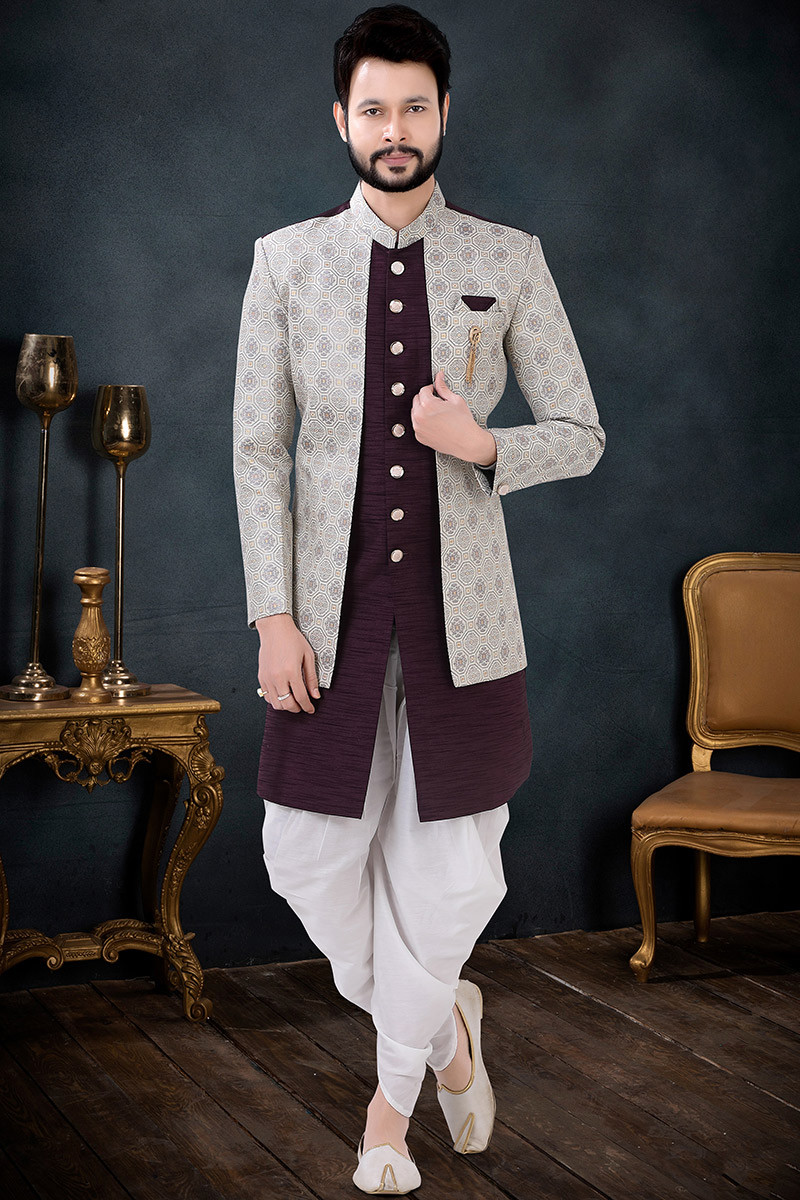 Wine sherwani best sale