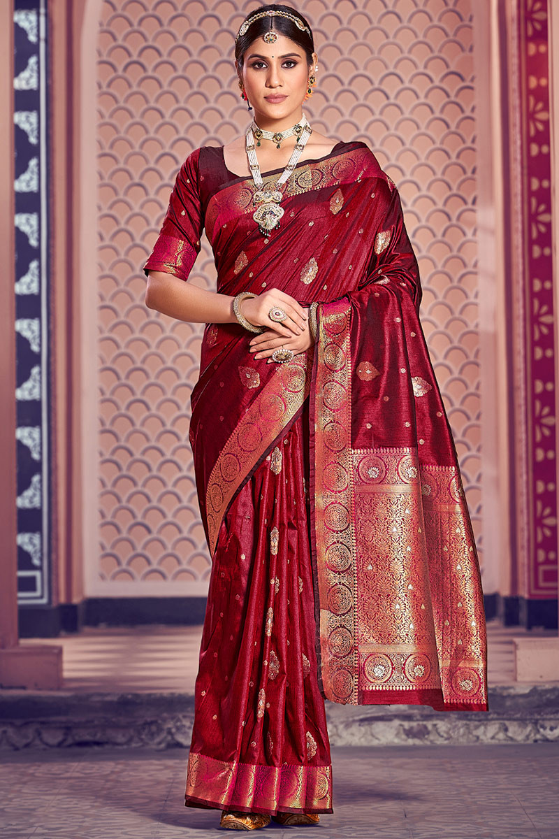 red thread, dori and sequins embroidered organza wedding saree for Bridal -  MEGHALYA - 3765225