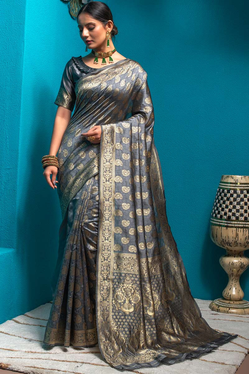 Grey sales bridal saree