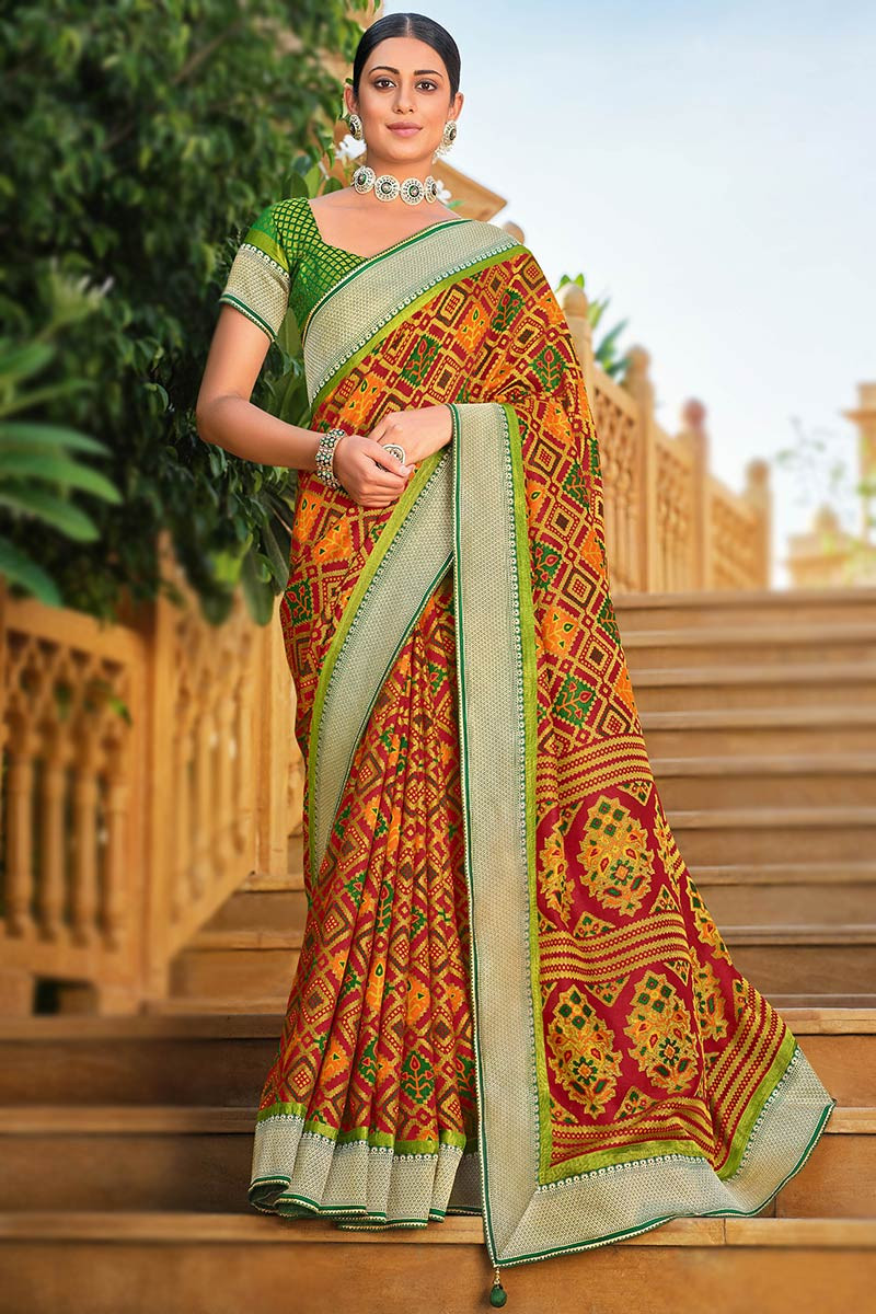 Buy Supalee Tex Floral Print Bollywood Chiffon, Brasso Saree Mustard Online  at Best Prices in India - JioMart.