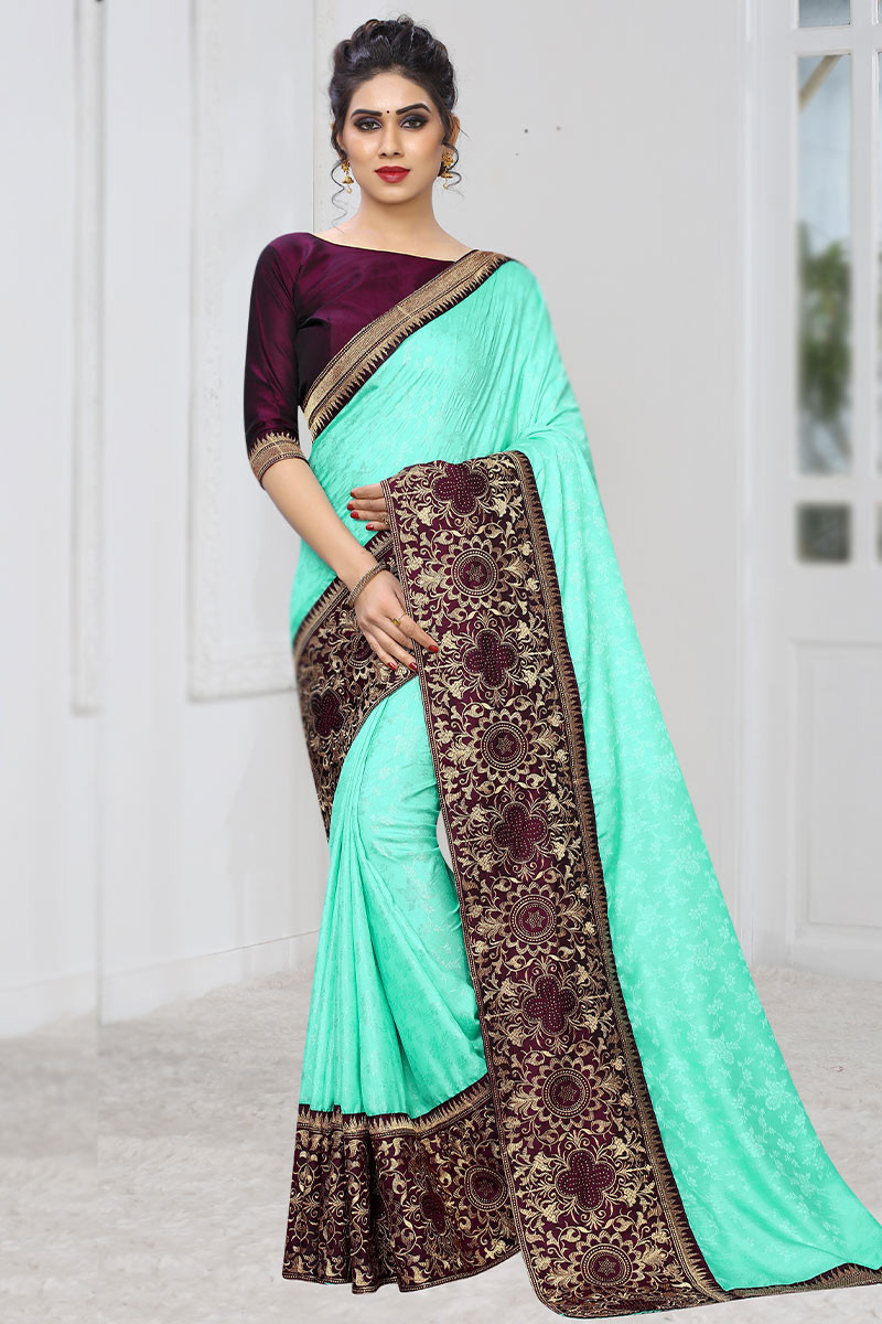 Festival Attire Woven Silk Aqua Blue Saree SARV121479