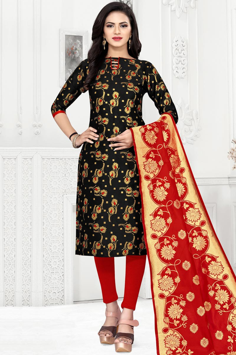 Black Brocade Churidar Suit Fabric LSTV08936