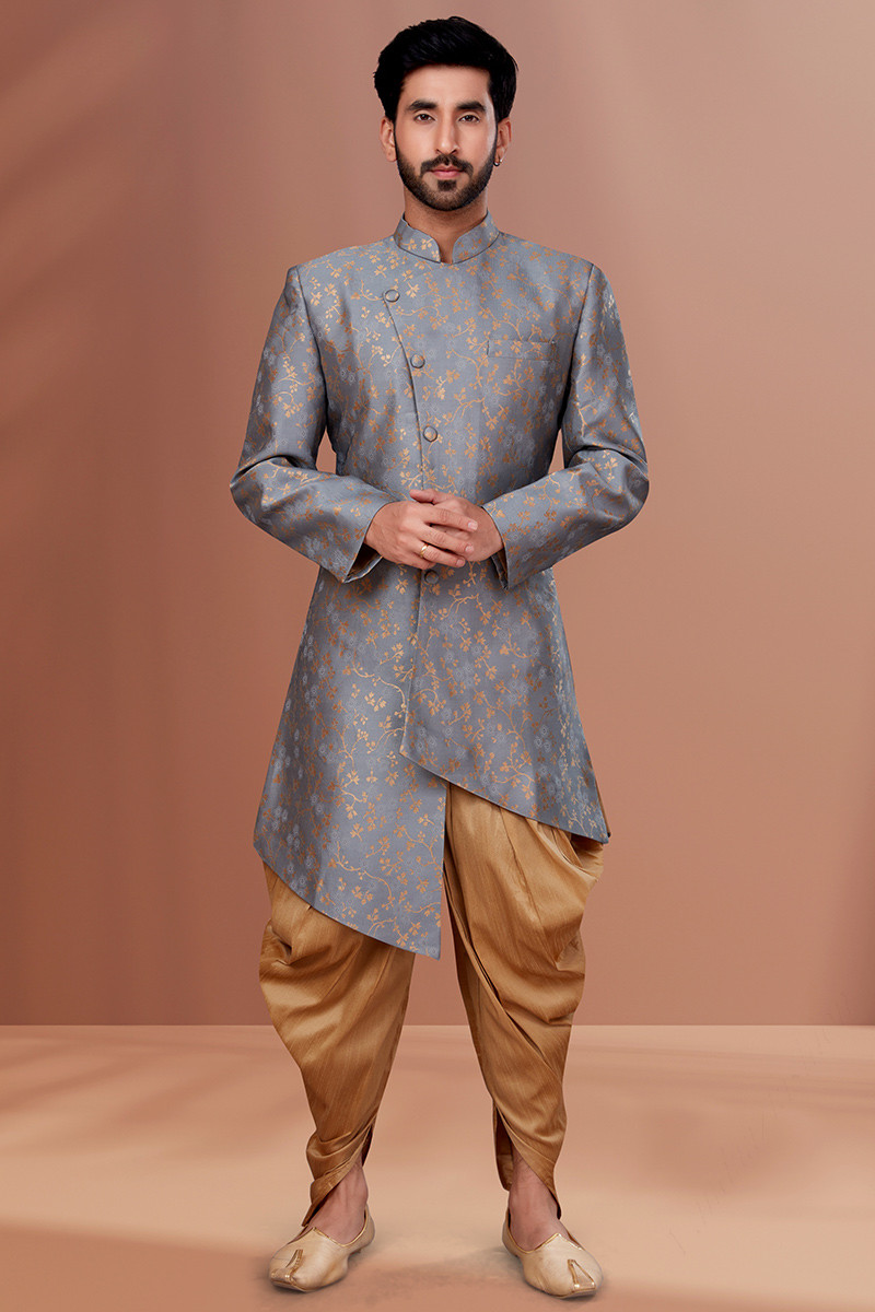Best Price Woven Jacquard Dark Grey Men s Sherwani MSTV01885