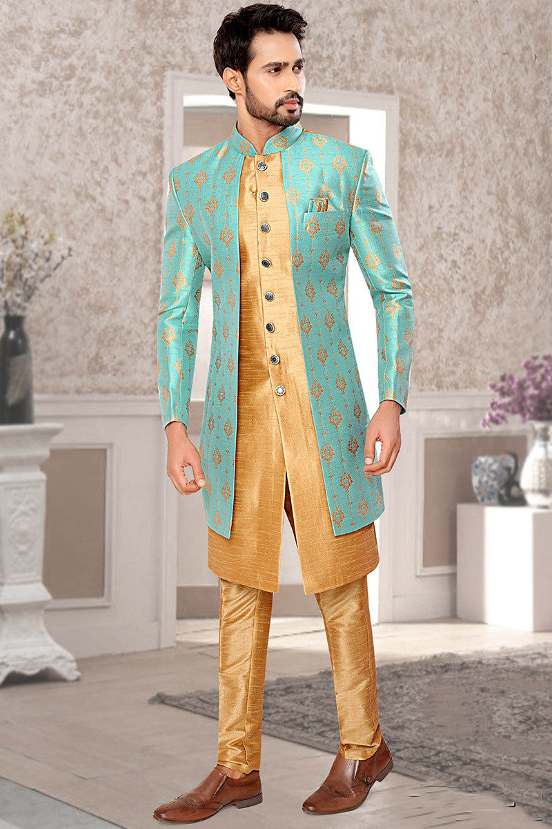Woven Jacquard Multi Color Men s Sherwani
