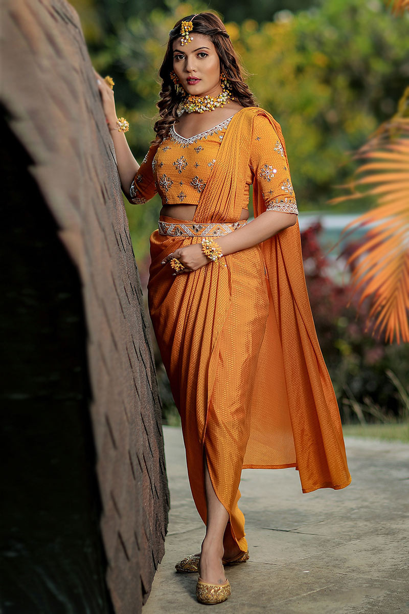 Buy Orange Art Silk Floral Printed Bridal Wedding Lehenga Choli Online