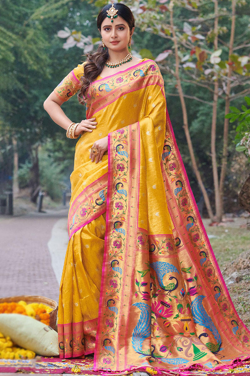 Yellow Womens Bhagalpuri Silk Mustard Printed Saree With Blouse Piece at  Best Price in Surat | Saree Mall ( A Brand Of Aarsh Lifestyle Private  Limited)